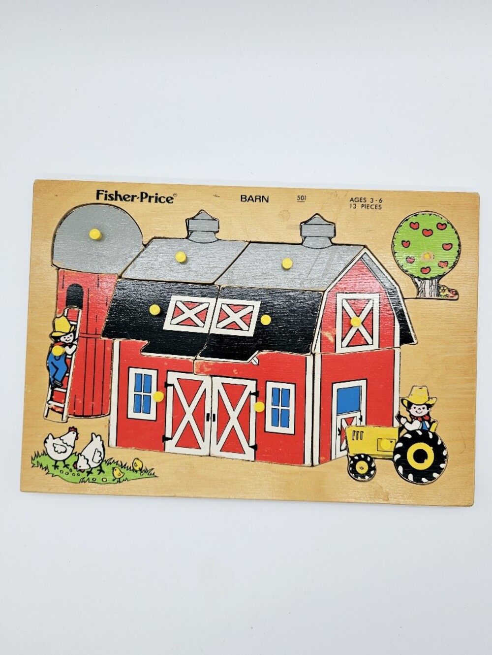 VINTAGE | Fisher-Price #501 "Barn" puzzle board 13 piece